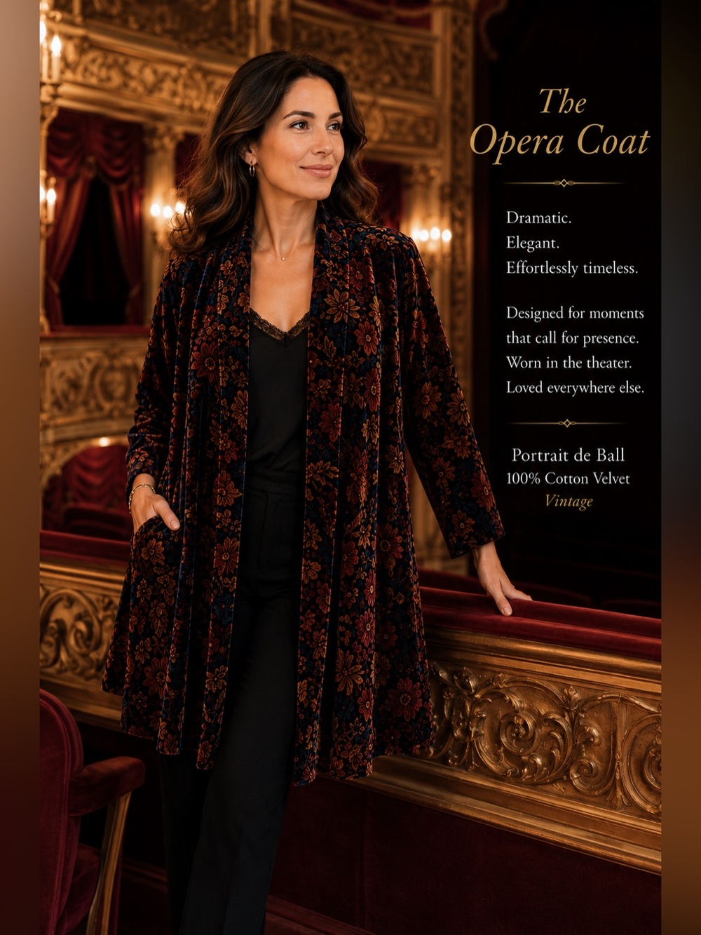 Portrait x de Ball Velvet 100% Cotton Floral Open Front Opera Jacket Made in USA